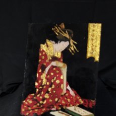 Arte: ARTE JAPON PINTURA OLEO BAJO CRISTAL PINTURA JAPÓNESA REALIZADA CON PAN DE ORO Y OLEO 21 CM X 16 CM. Lote 355499345