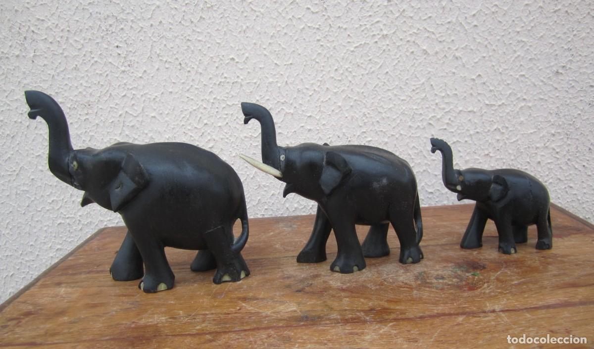 Arte: Tres elefantes en madera de ebano - Foto 1