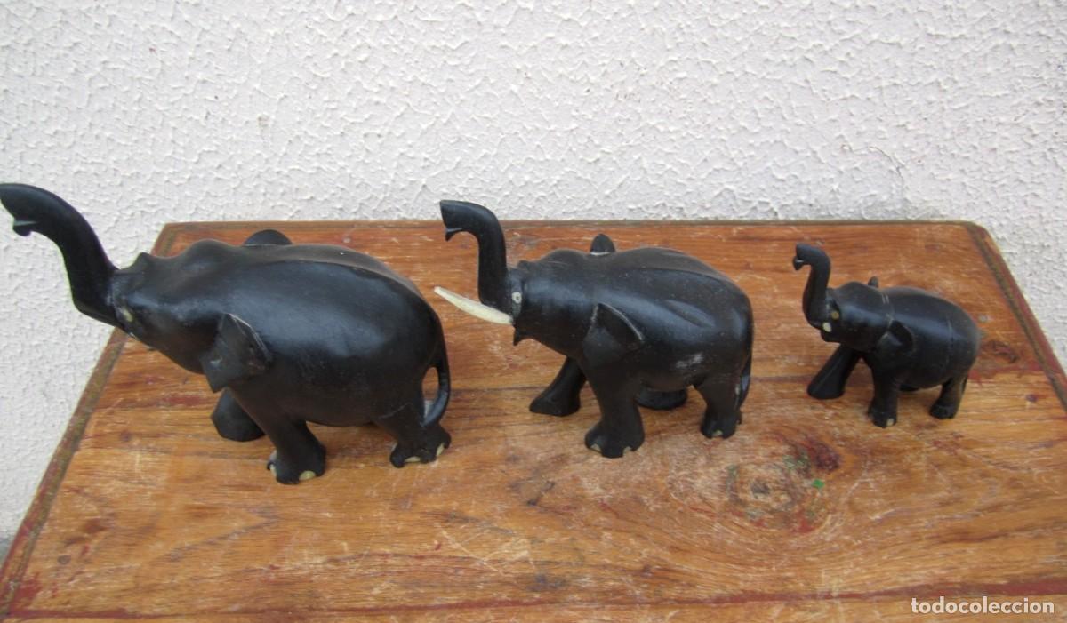 Arte: Tres elefantes en madera de ebano - Foto 2