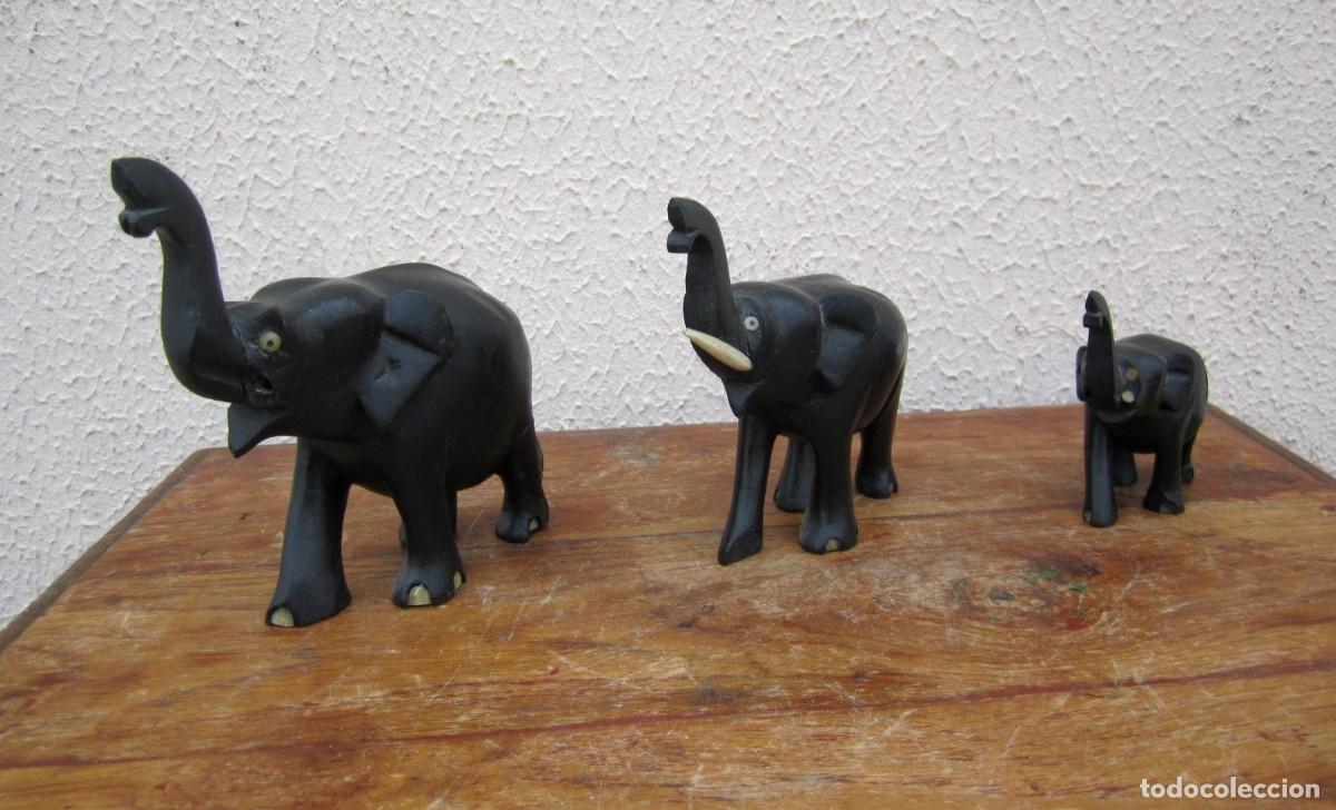 Arte: Tres elefantes en madera de ebano - Foto 3