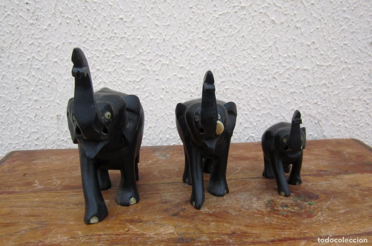 Arte: Tres elefantes en madera de ebano - Foto 4