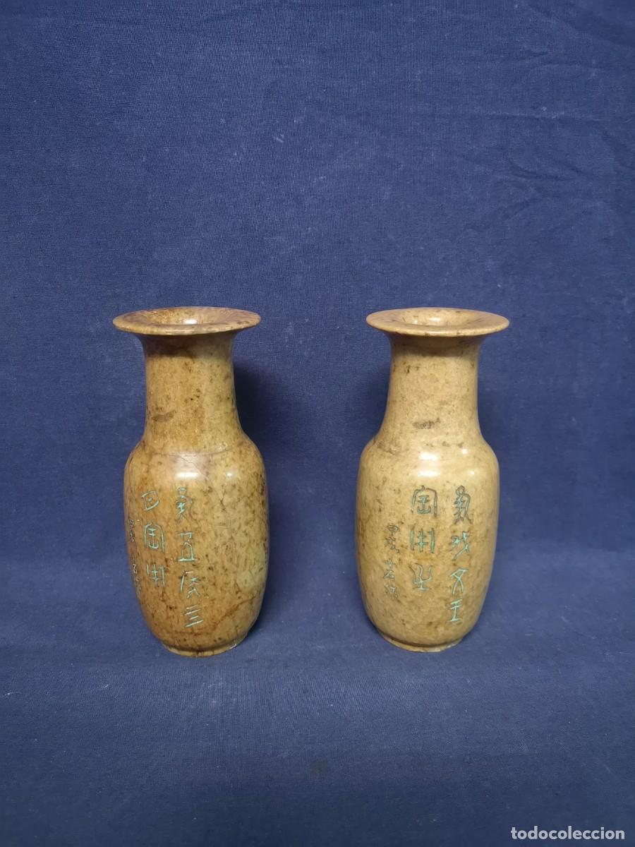 Arte: PAREJA DE JARRONES CHINOS EN PIEDRA - Foto 1