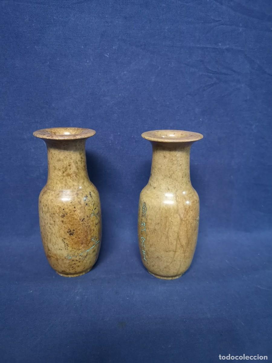 Arte: PAREJA DE JARRONES CHINOS EN PIEDRA - Foto 2