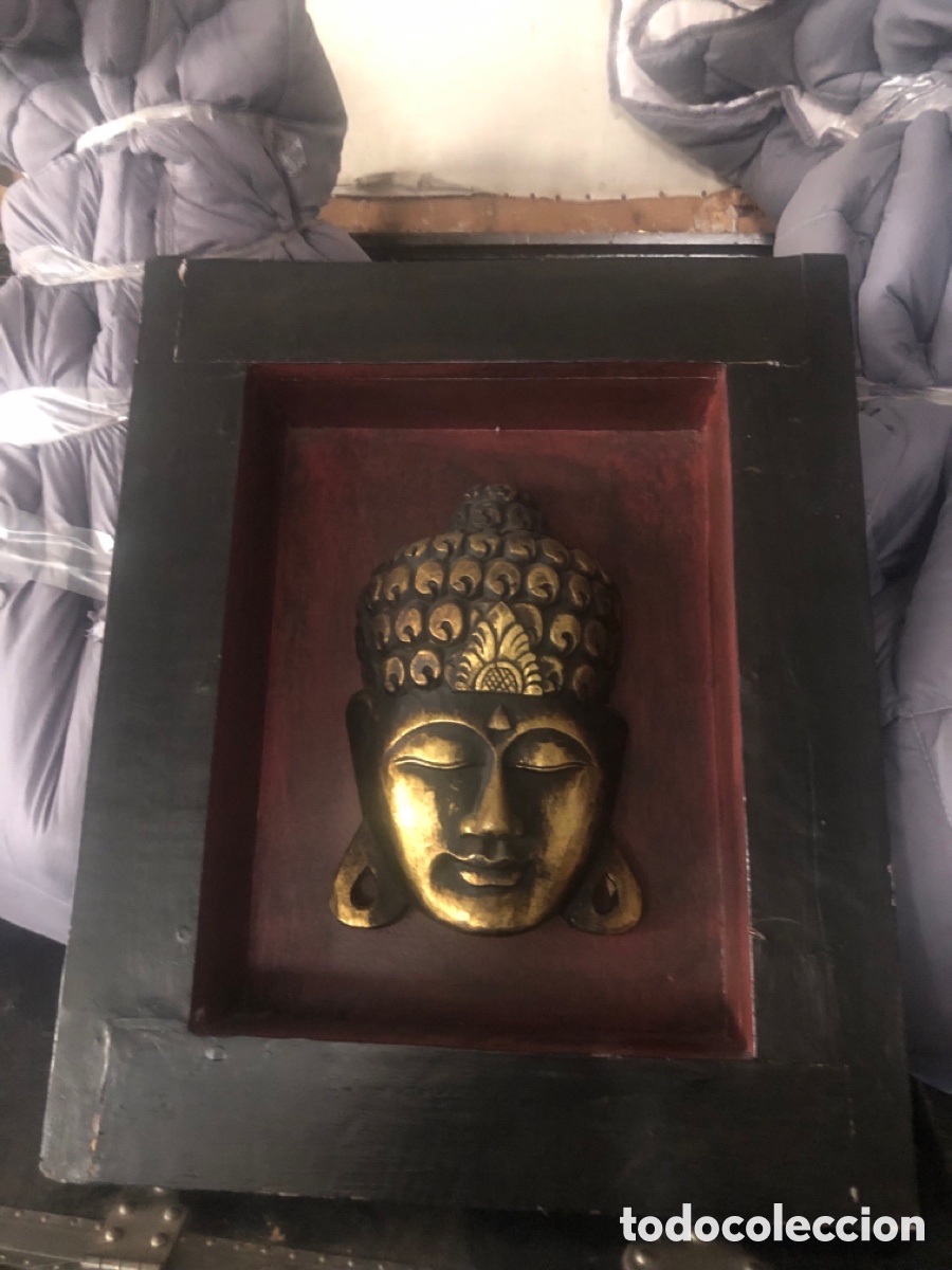 Arte: MASCARA DE BUDA DORADA Y ENMARCADA - Foto 1