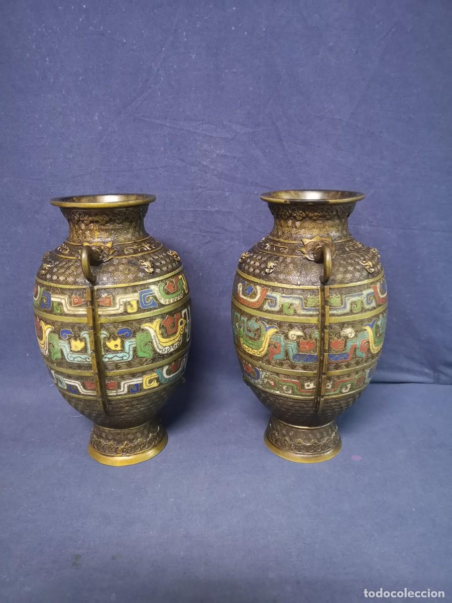 Arte: PAREJA DE JARRONES EN BRONCE ORIENTALES - Foto 5