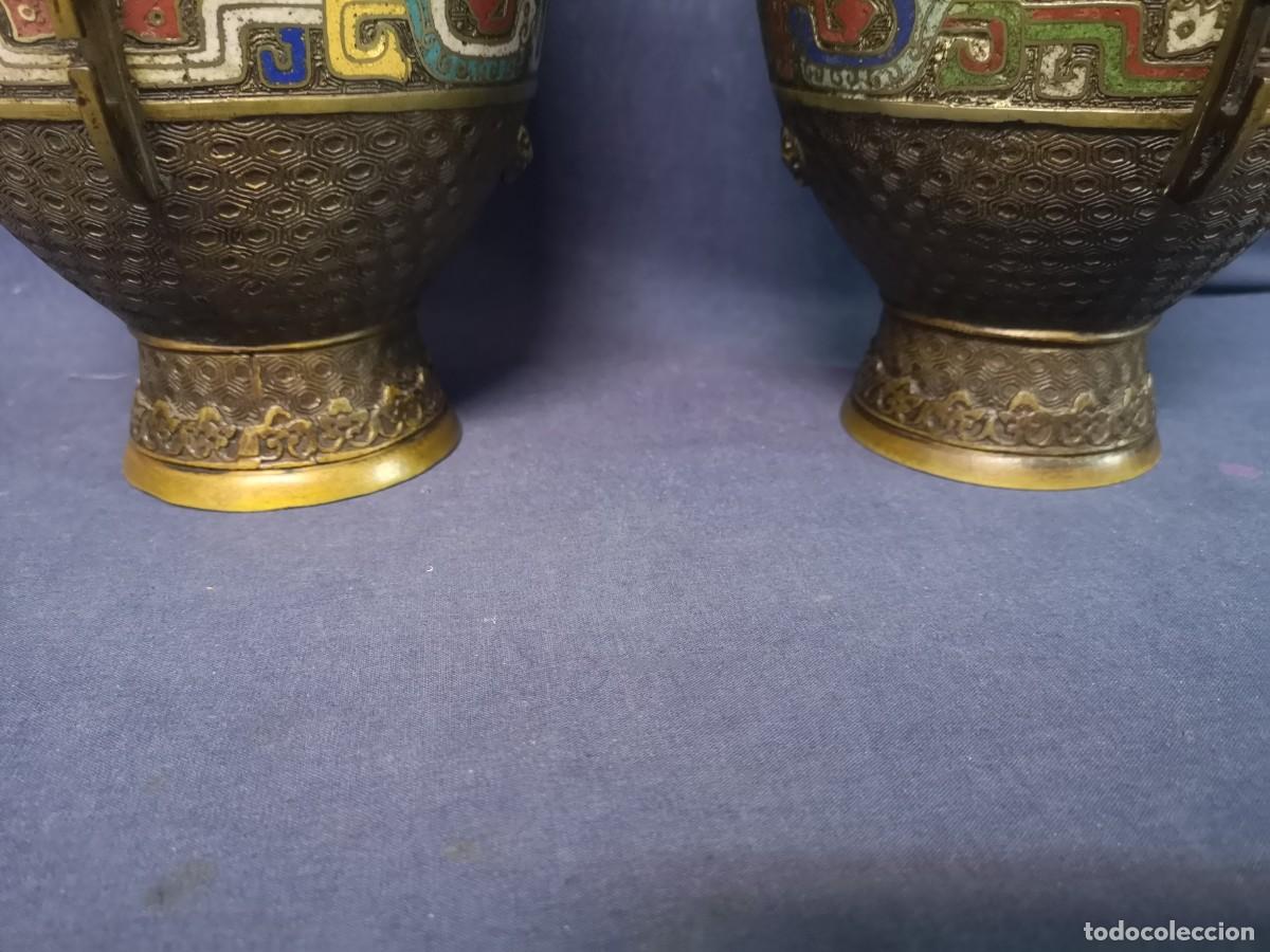 Arte: PAREJA DE JARRONES EN BRONCE ORIENTALES - Foto 6