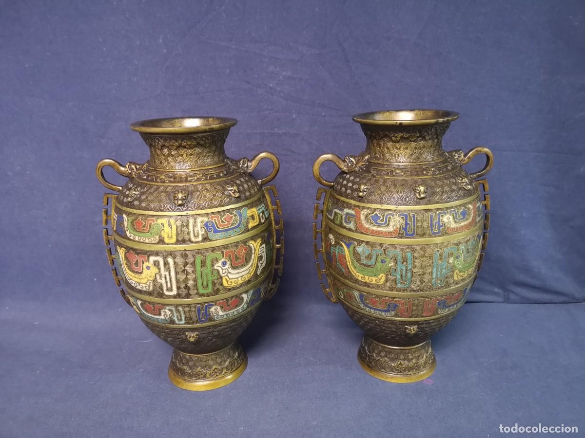 Arte: PAREJA DE JARRONES EN BRONCE ORIENTALES - Foto 7