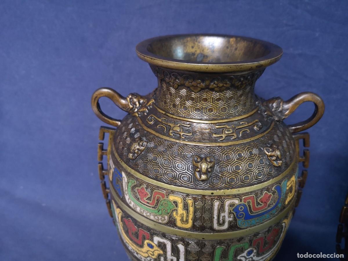 Arte: PAREJA DE JARRONES EN BRONCE ORIENTALES - Foto 8