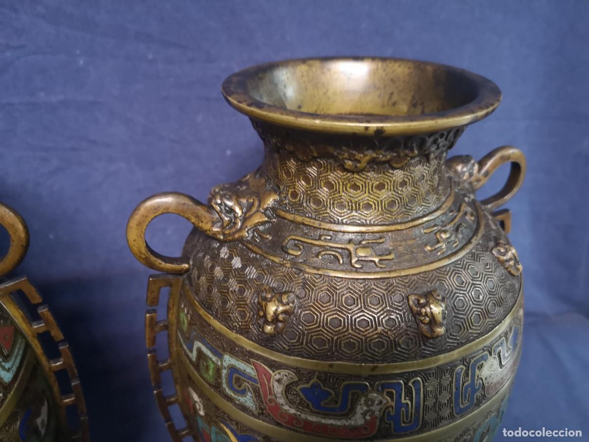 Arte: PAREJA DE JARRONES EN BRONCE ORIENTALES - Foto 9