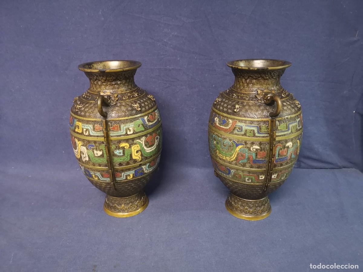 Arte: PAREJA DE JARRONES EN BRONCE ORIENTALES - Foto 10