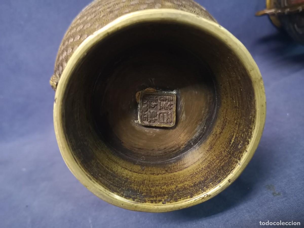 Arte: PAREJA DE JARRONES EN BRONCE ORIENTALES - Foto 14