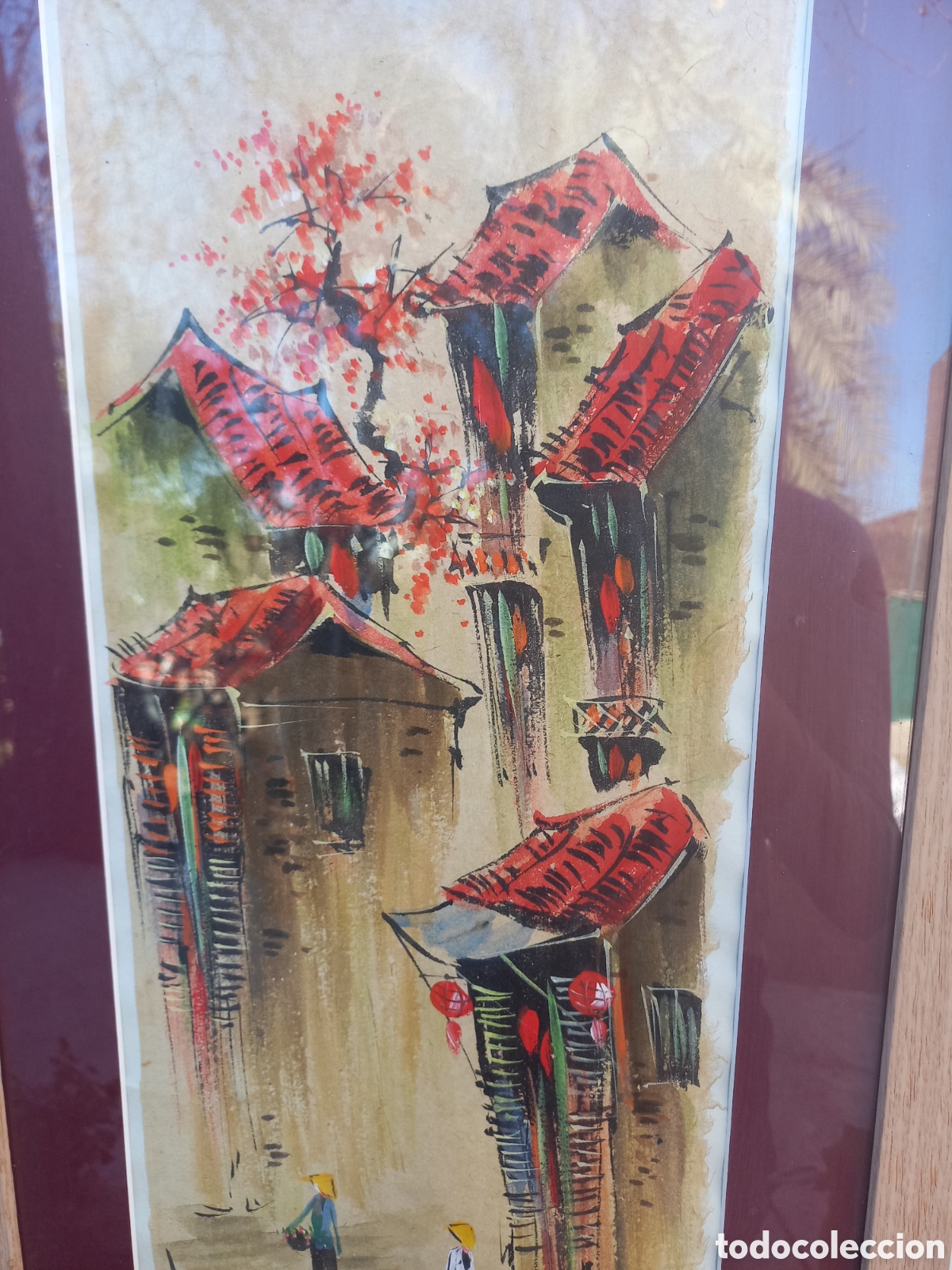 Kunst: Bello cuadro acuarela con escena oriental en fino papel