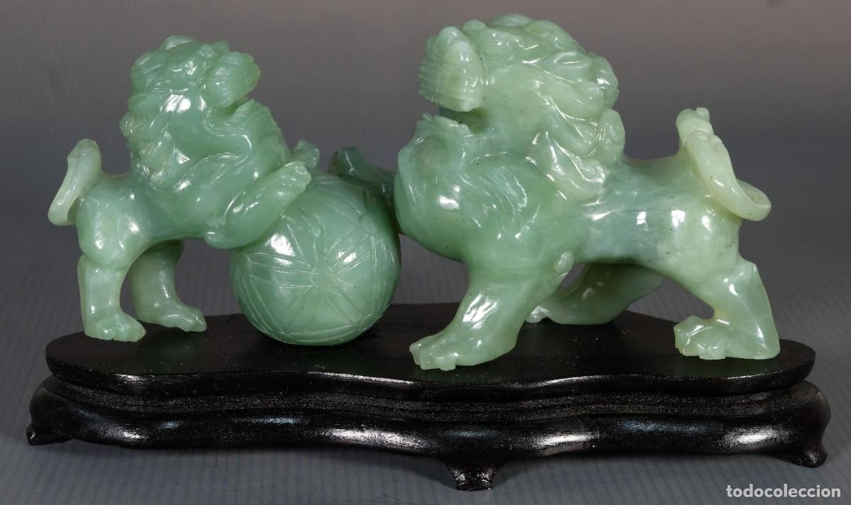 Arte: 2 leones chinos en jade - Foto 1