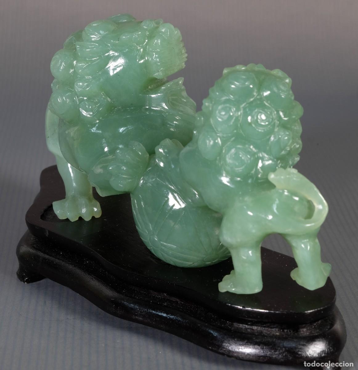 Arte: 2 leones chinos en jade - Foto 2