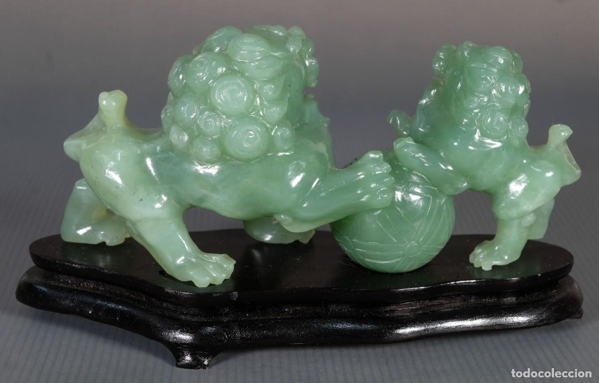 Arte: 2 leones chinos en jade - Foto 3