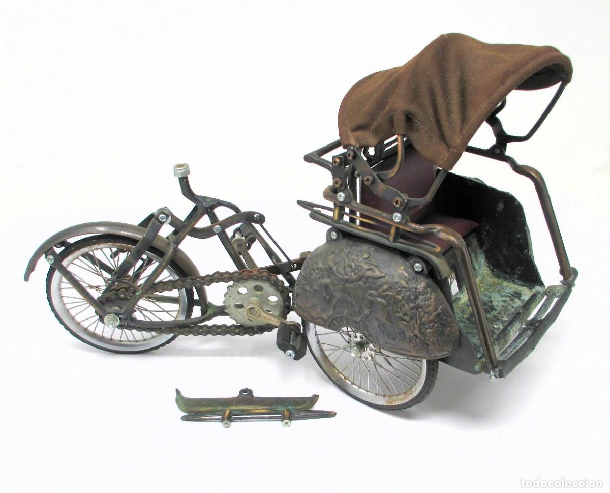 Art: Rickshaw o Bicicleta Taxi de metal de Indonesia - 37 cm de largo x 23 cm de alto.