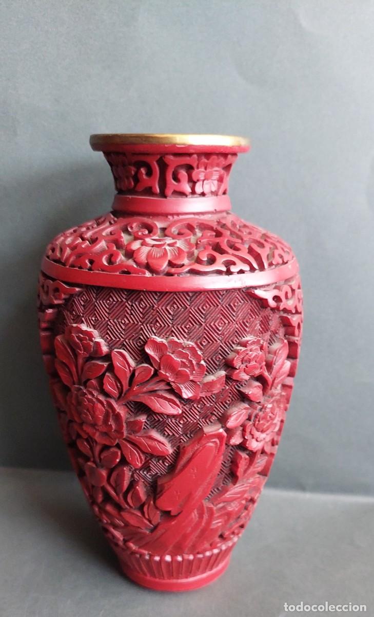 Arte: Jarron oriental de laca cinabrio. - Foto 2