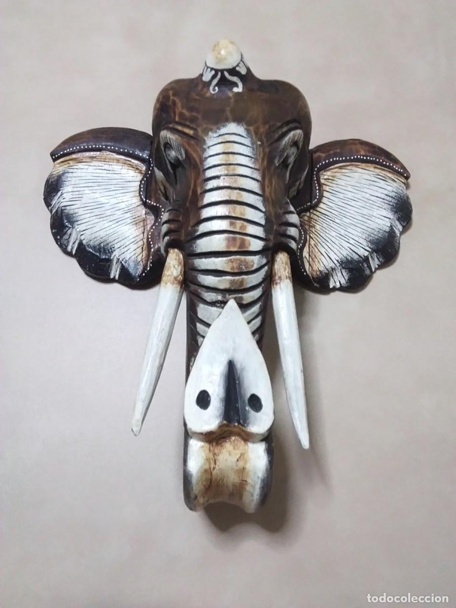 Arte: M&aacute;scara Cabeza de Elefante en madera. - Foto 1
