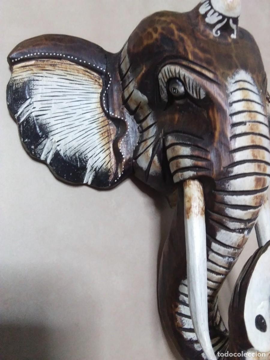 Arte: M&aacute;scara Cabeza de Elefante en madera. - Foto 2