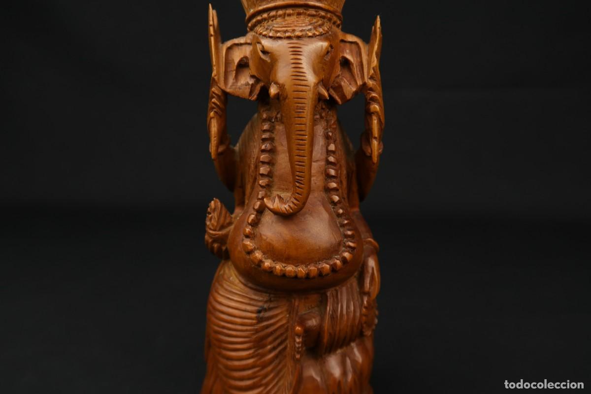 Arte: Antiguo Buda Indio tallado en Madera - Foto 3