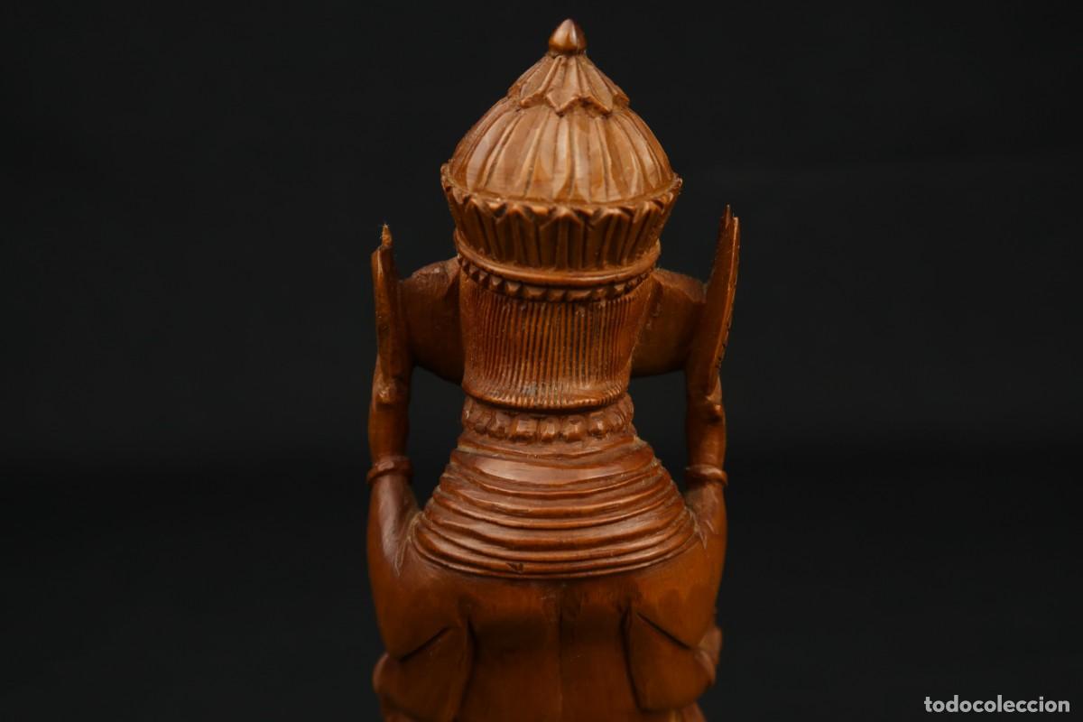 Arte: Antiguo Buda Indio tallado en Madera - Foto 10