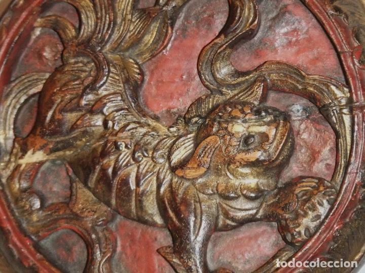 Arte: ANTIGUO PANEL DE MADERA POLICROMADA CON DRAG&Oacute;N, CHINA - Foto 11