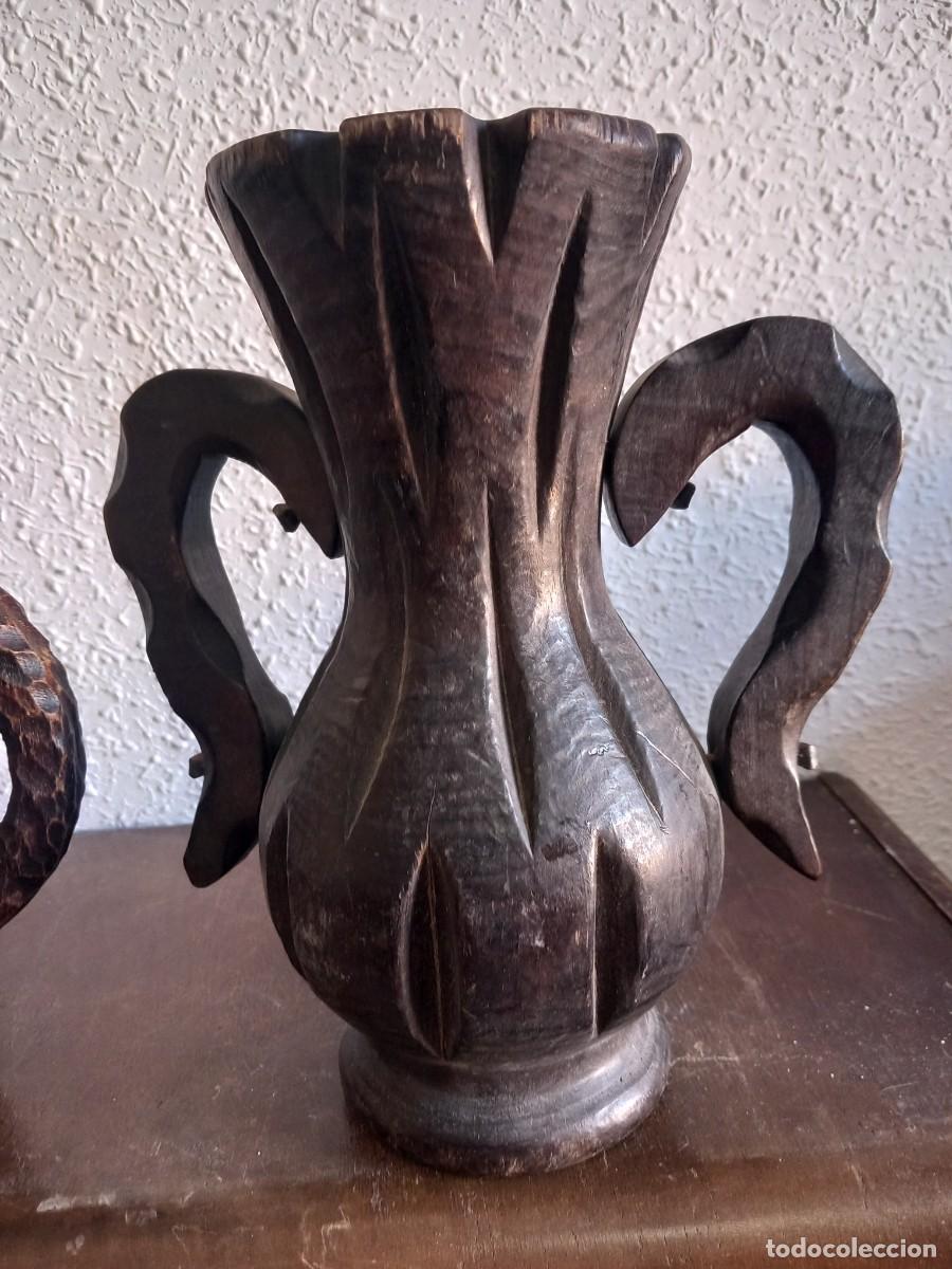 Arte: FLORERO Y JARRA DE MADERA - Foto 2