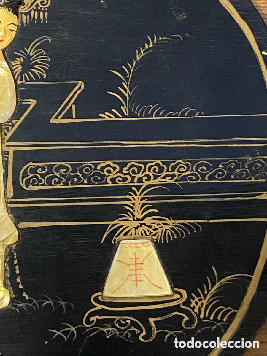 Arte: Cuadro chino en laca y n&aacute;car - Foto 4