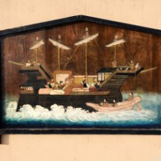 Arte: LARGE JAPANESE WOOD BOARD EMA NAMBAN DEPICTING A PORTUGUESE SHIP EDO PERIOD