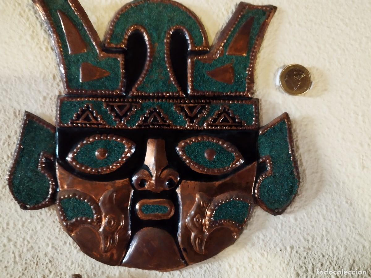 Arte: M&aacute;scara azteca de lat&oacute;n - Foto 1