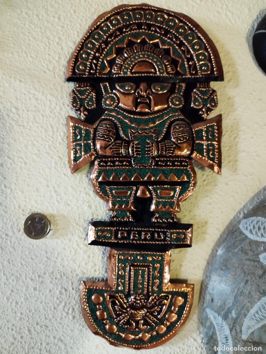 Arte: M&aacute;scara Inca del Per&uacute; de lat&oacute;n - Foto 1