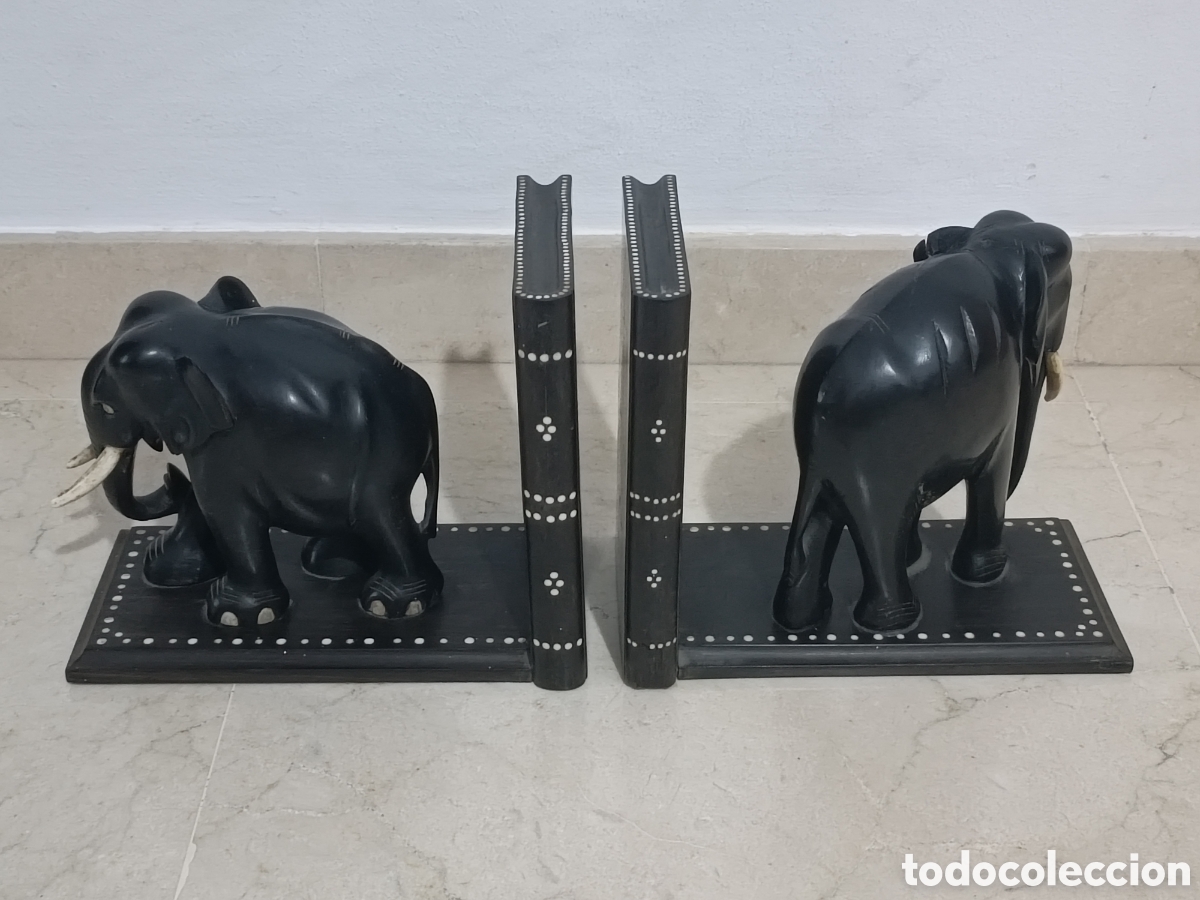 Arte: Apoyalibros elefantes madera &eacute;bano - Foto 1