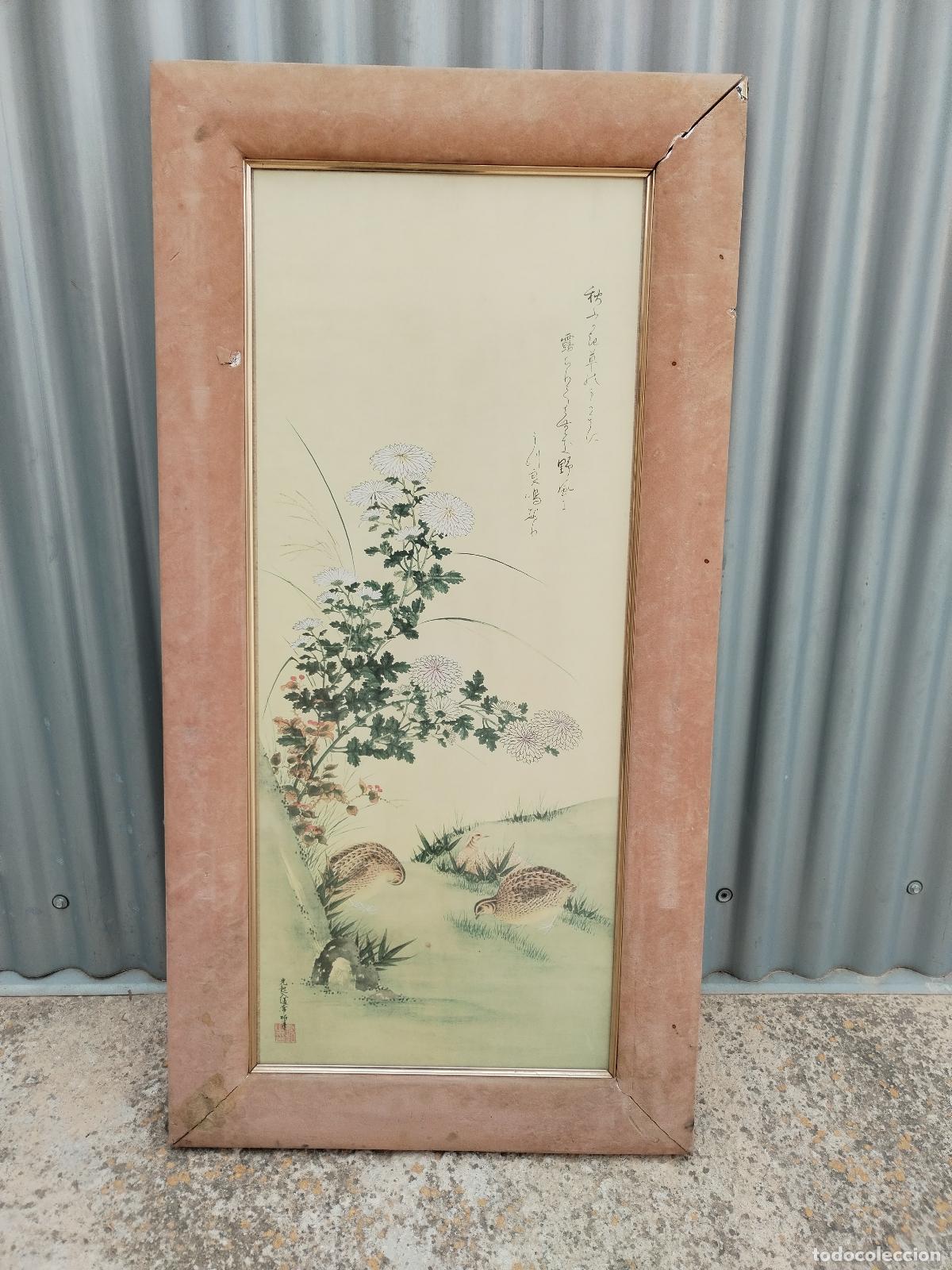 Arte: cuadro oriental con perdices - Foto 1