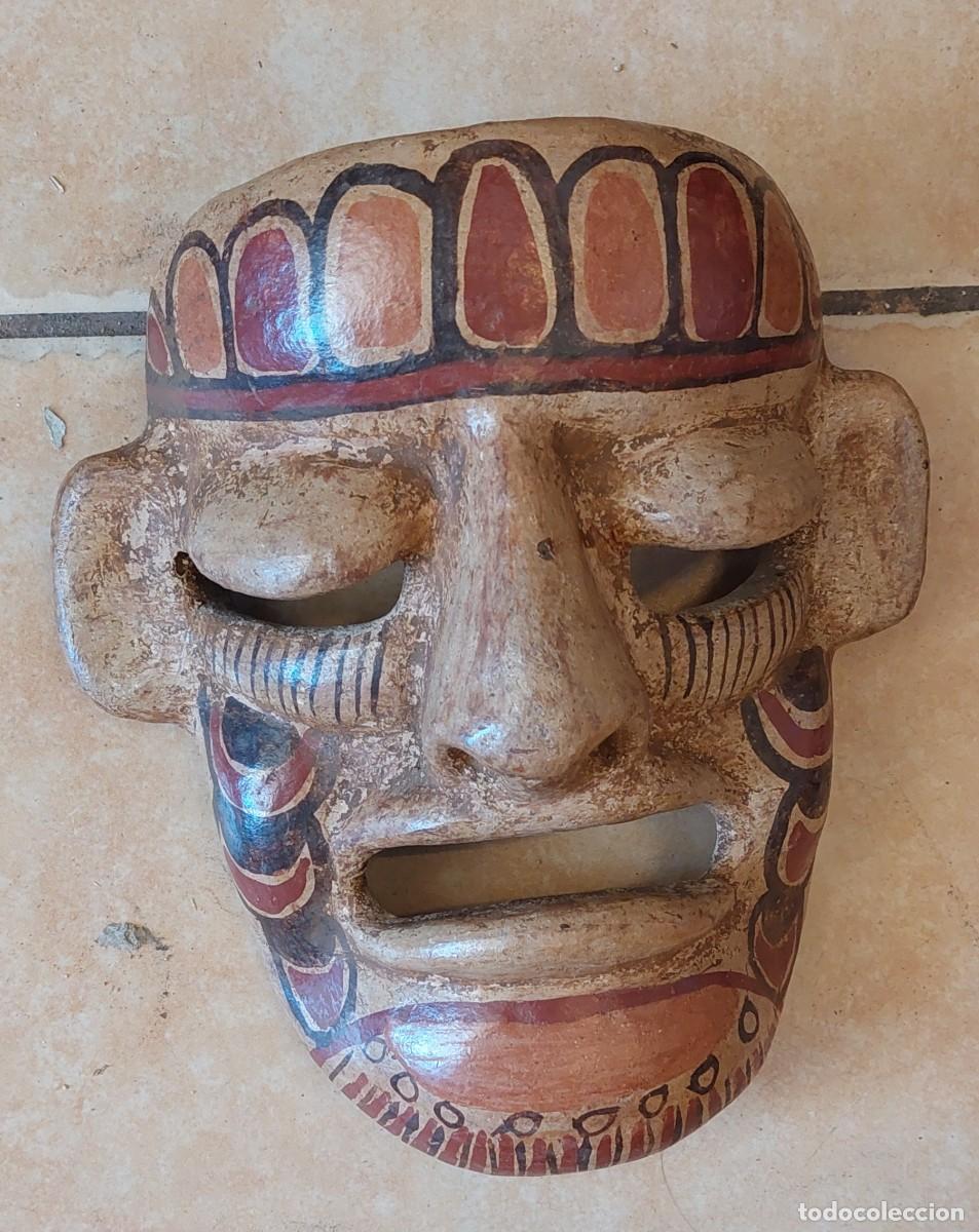 Arte: M&aacute;scara azteca arcilla policromada - Foto 1