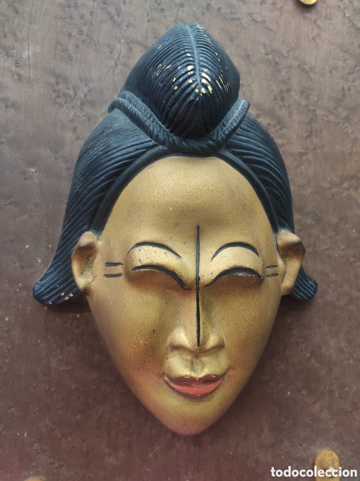 Arte: ANTIGUA Y RARA MASCARA BRONCE POLICROMADO PIEZA UNICA COLECCIONISTA ETNICA 46x33cm BUSTO