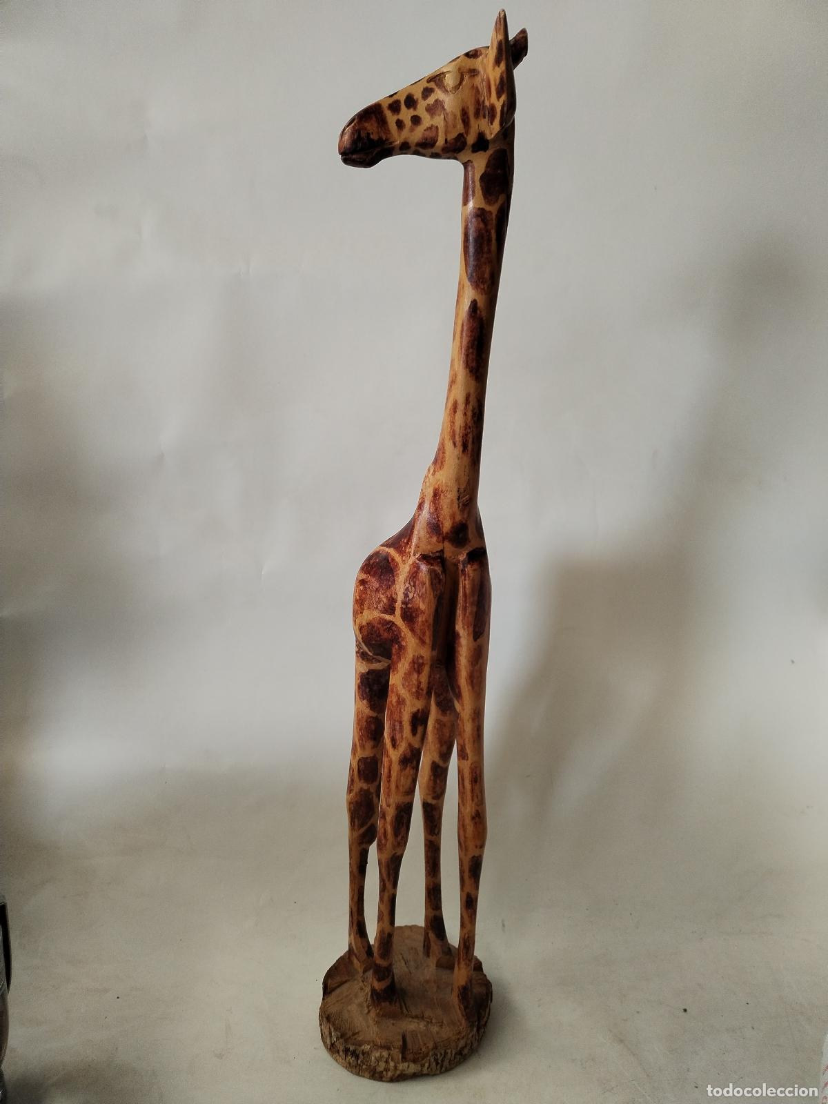 Arte: girafa africa tallada en madera - Foto 1