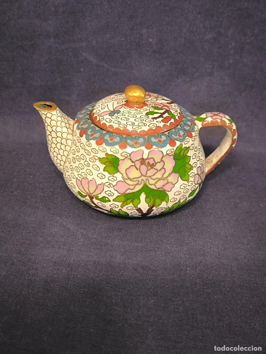Arte: TETERA CHINA EN CLOISONNE CON ESMALTE EN BLANCO - Foto 1