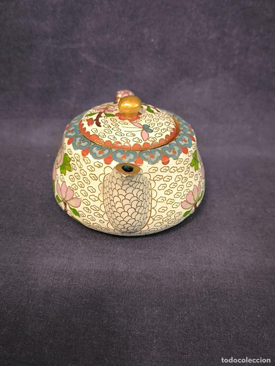 Arte: TETERA CHINA EN CLOISONNE CON ESMALTE EN BLANCO - Foto 2