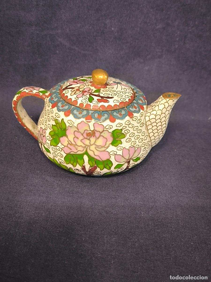 Arte: TETERA CHINA EN CLOISONNE CON ESMALTE EN BLANCO - Foto 3
