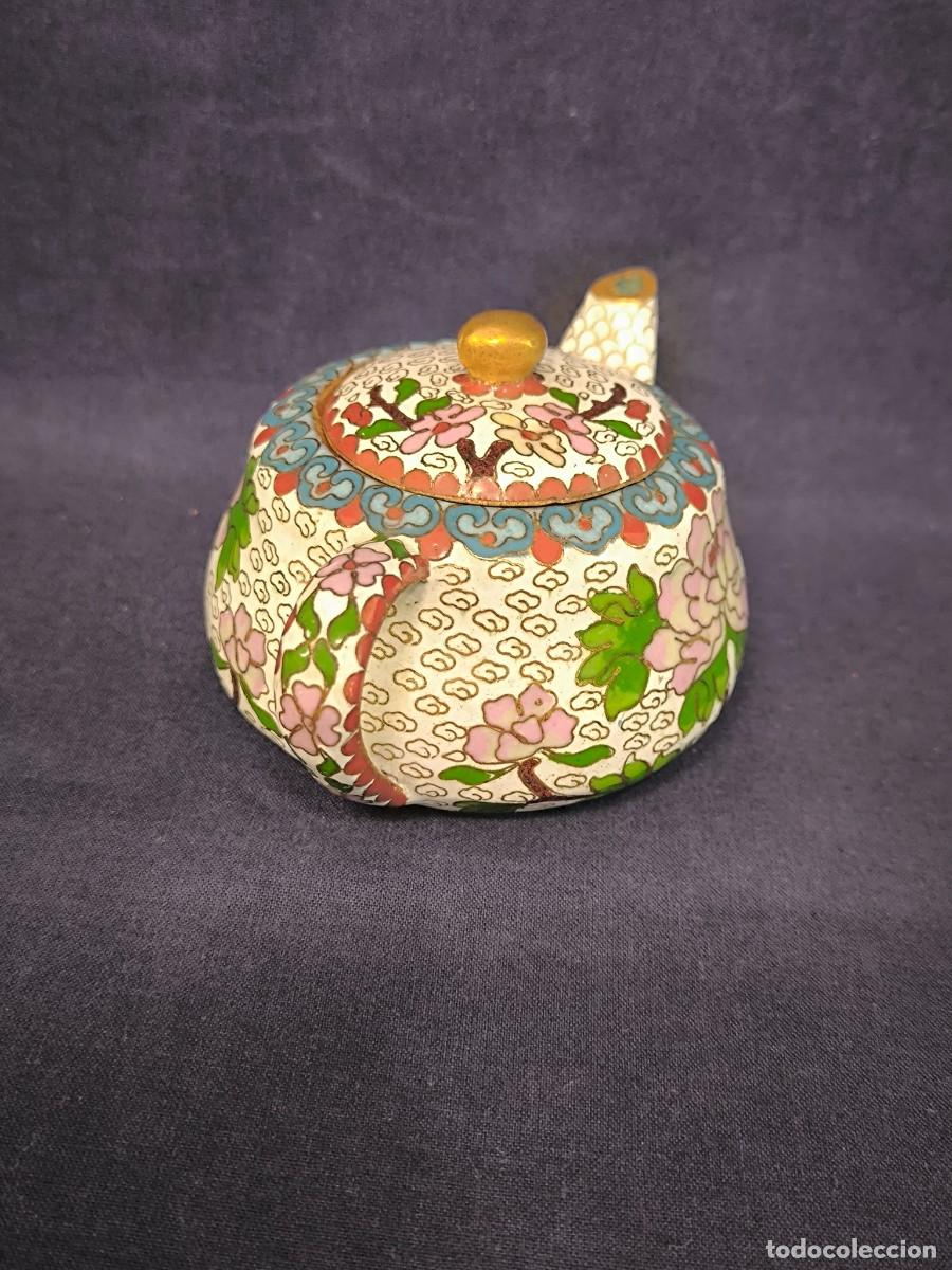 Arte: TETERA CHINA EN CLOISONNE CON ESMALTE EN BLANCO - Foto 4