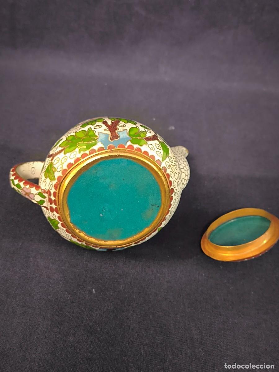 Arte: TETERA CHINA EN CLOISONNE CON ESMALTE EN BLANCO - Foto 6