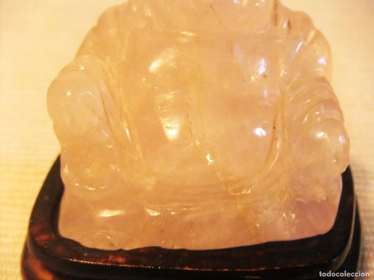 Arte: FIGURA DE BUDA TALLADA EN CUARZO ROSA - Foto 4