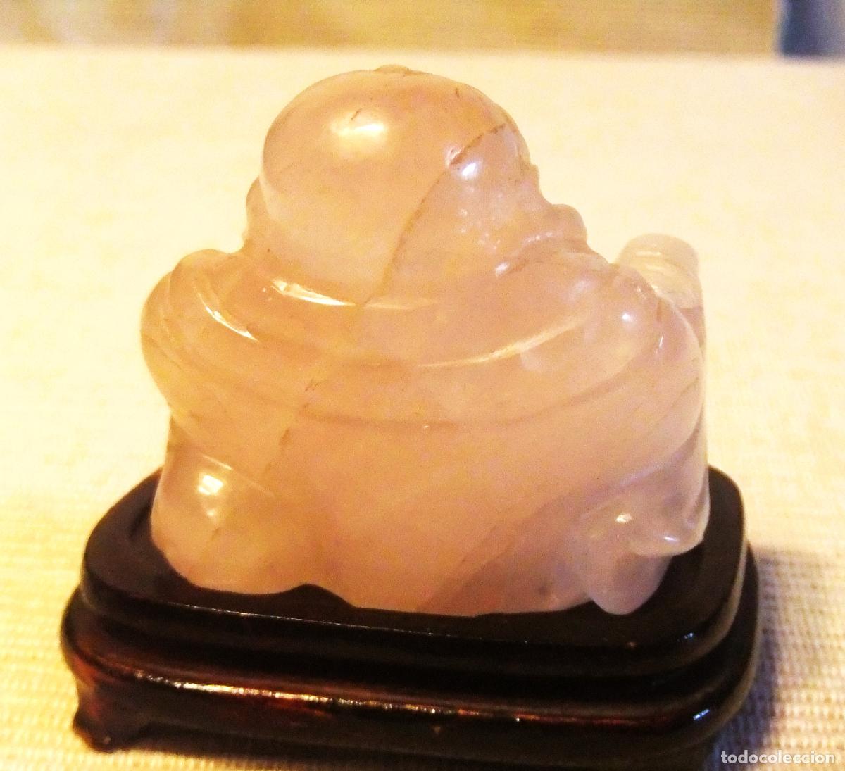 Arte: FIGURA DE BUDA TALLADA EN CUARZO ROSA - Foto 6