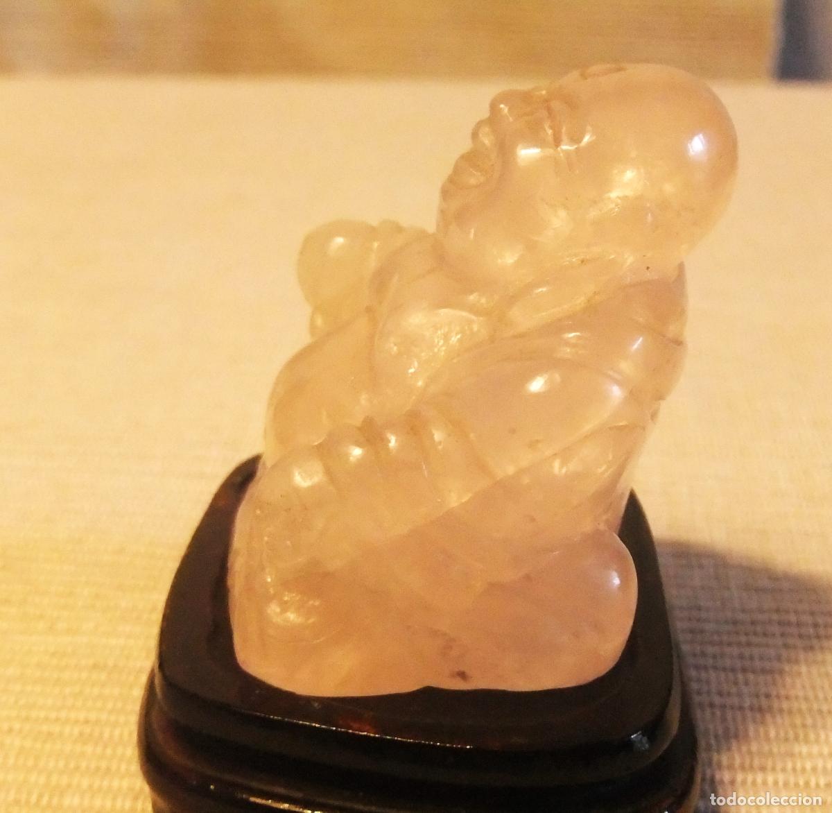 Arte: FIGURA DE BUDA TALLADA EN CUARZO ROSA - Foto 7