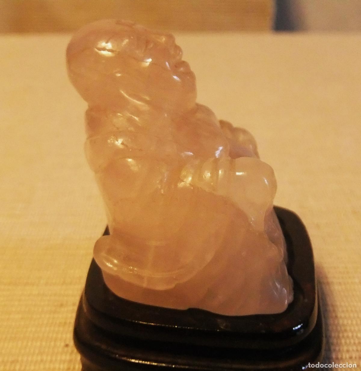 Arte: FIGURA DE BUDA TALLADA EN CUARZO ROSA - Foto 8