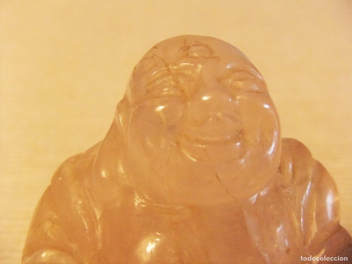 Arte: FIGURA DE BUDA TALLADA EN CUARZO ROSA - Foto 9