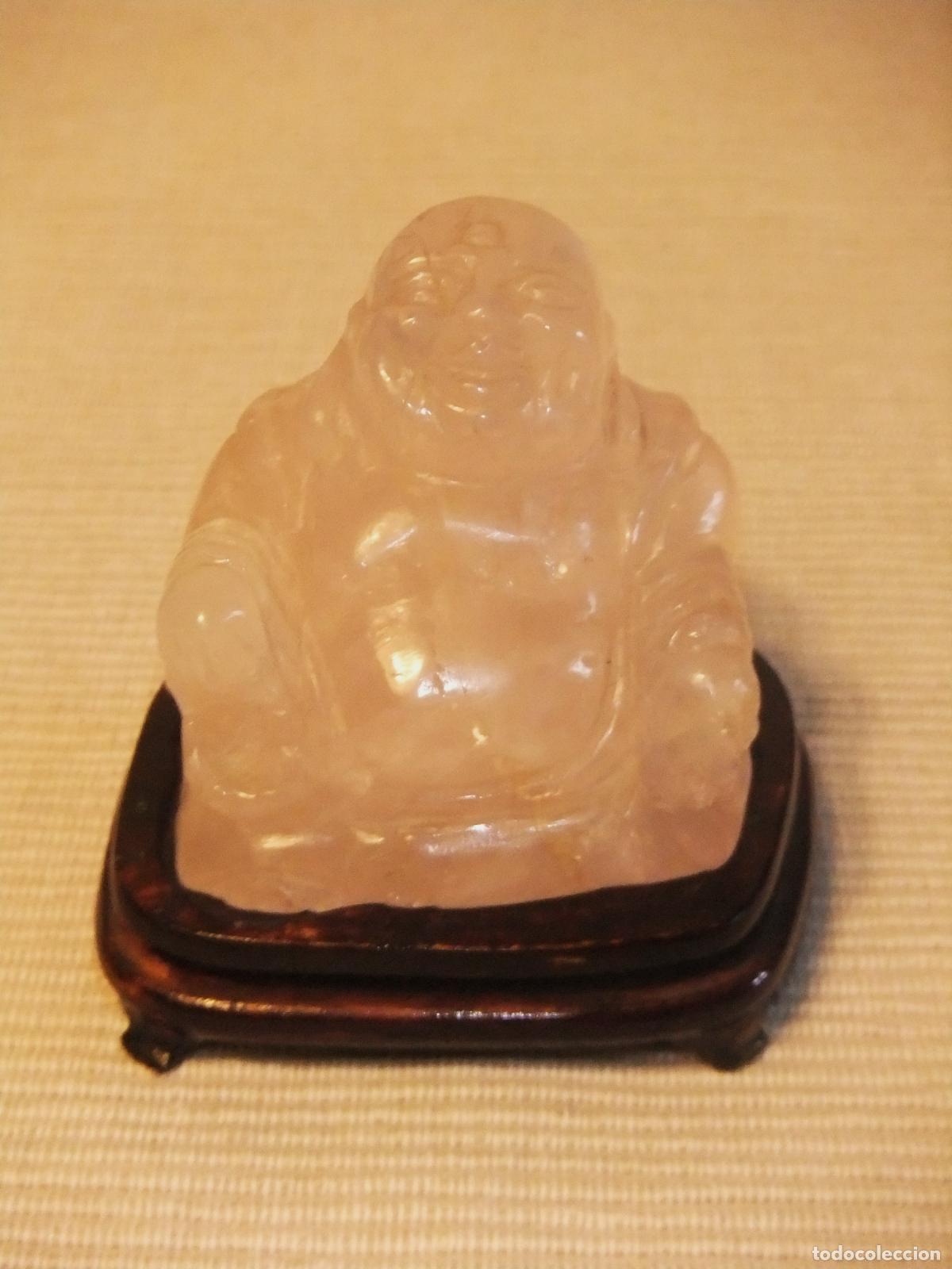 Arte: FIGURA DE BUDA TALLADA EN CUARZO ROSA - Foto 1