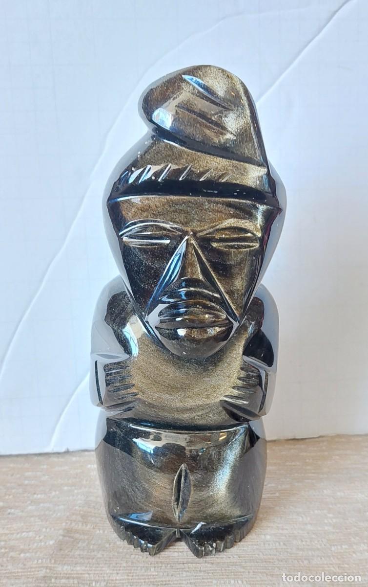 Arte: &Iacute;dolo azteca de obsidiana. - Foto 1