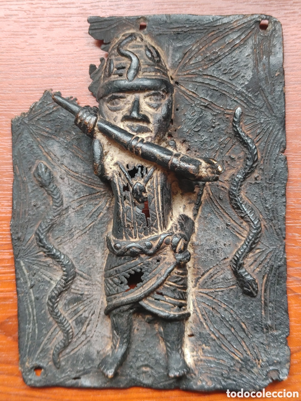 Arte: Antigua placa de bronce. Benin. - Foto 6