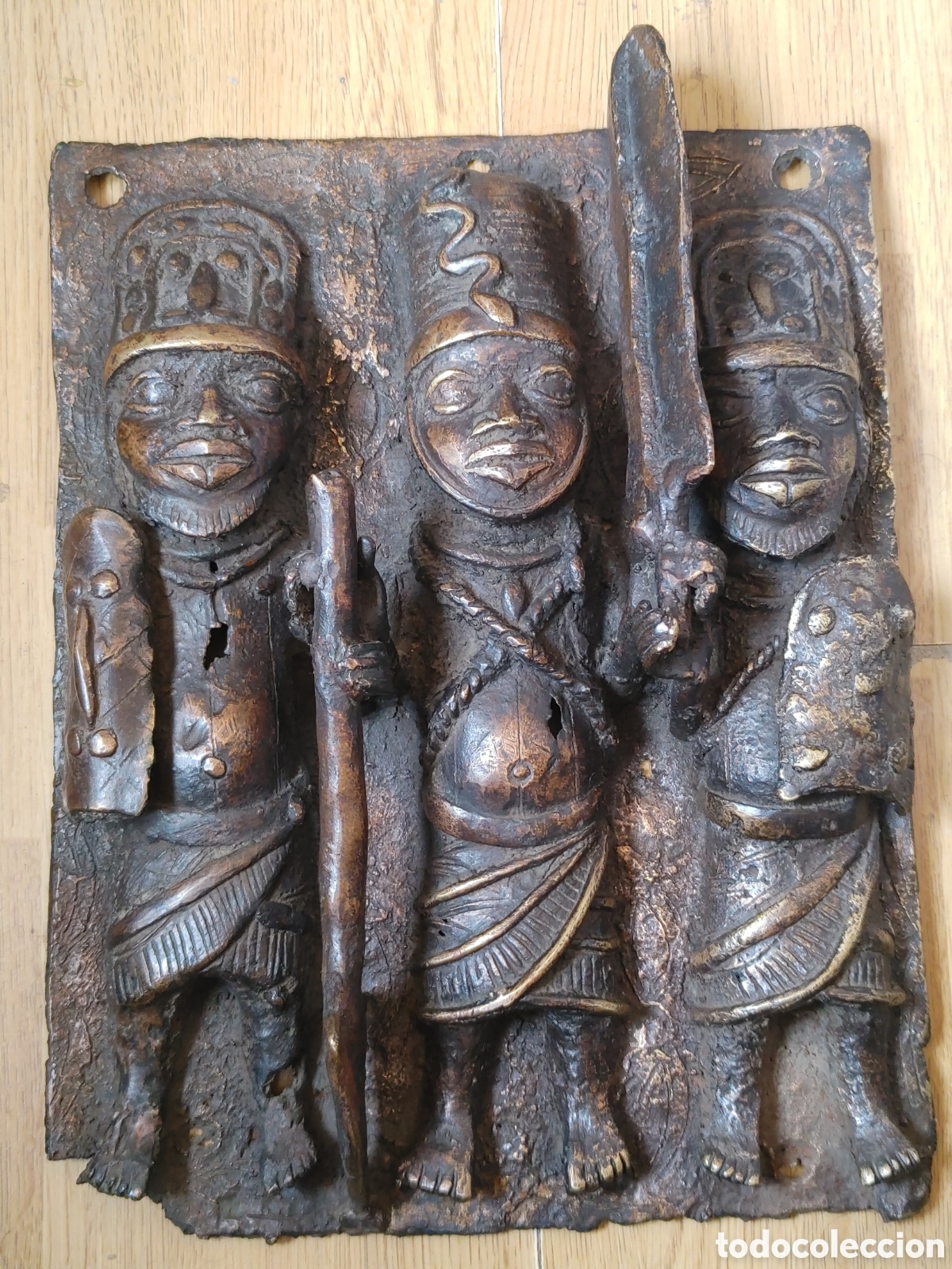 Arte: Antigua placa de bronce. Benin. - Foto 7